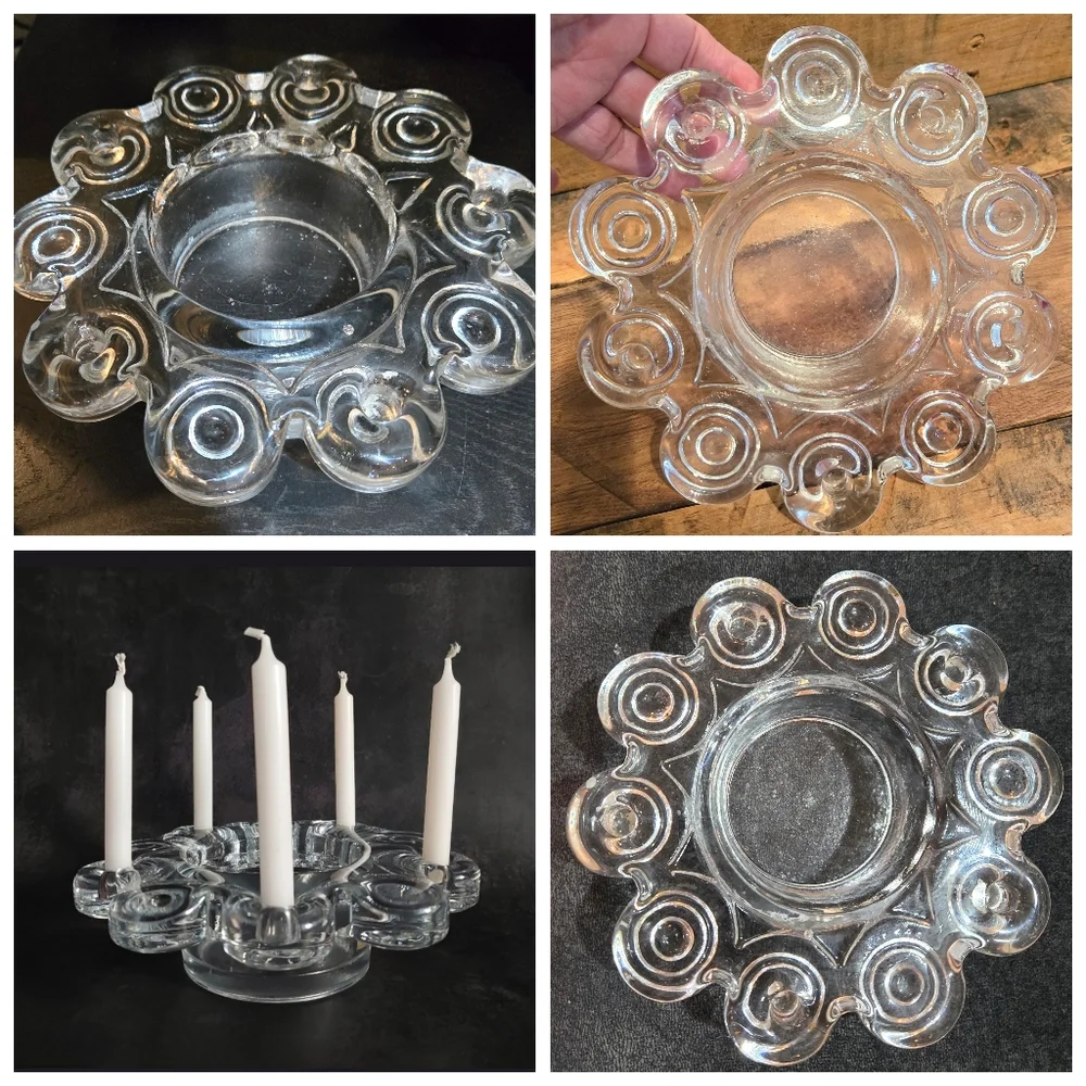 Vtg Nybro Sweden Glass Candle Holder Wreath Shape